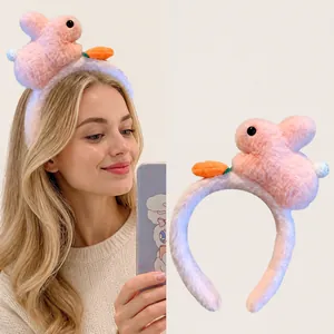 Plüsch Hase Stirnband Mit Karotten Dekor Süß Weich Haarband Zum Gesichtswaschen Make-up Damen Mädchen Koreanischer Stil