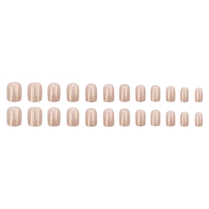 Short square press-on nails in nude pink with pearl metallic finish, 24 pieces set