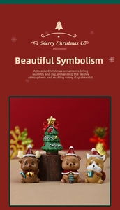 Miniature resin Christmas figurines including deer, tree, bear and dog for holiday decor