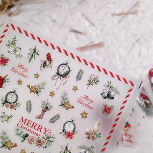 Retro Christmas nail art stickers featuring vintage watches and festive floral designs