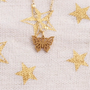 Golden butterfly pendant necklace made of stainless steel with a delicate O-chain