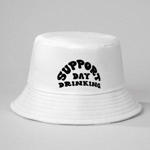 Chapeau bob en coton blanc avec inscription noire SUPPORT DAY DRINKING imprimée