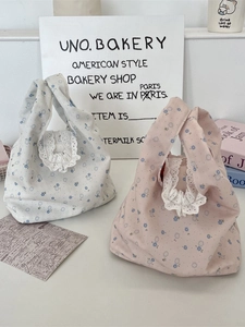 Mini Borsa Da Donna Stampa Floreale Pizzo Poliestere Tela Bottone A Pressione Leggera Borsa Per Pendolari