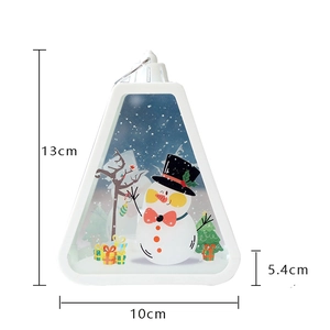Detailed size chart of Christmas tree lantern with snowman scene 13x10x5.4cm