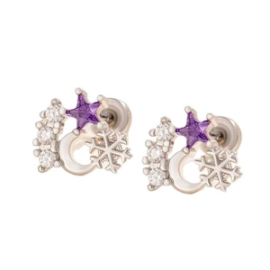 Micro-inlaid zircon star and snowflake silver stud earrings with purple star accents