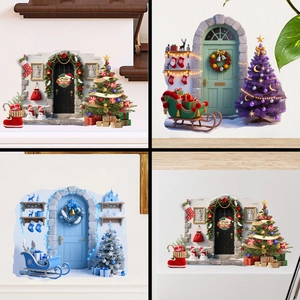 Christmas 3D Wall Sticker PVC Removable Festive Door Window Decal Merry Xmas Decoration Home Living Room Ornament