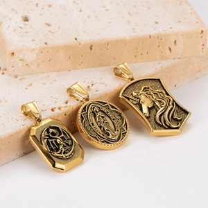 18k gold plated 304 stainless steel pendants with tree of life and religious patterns