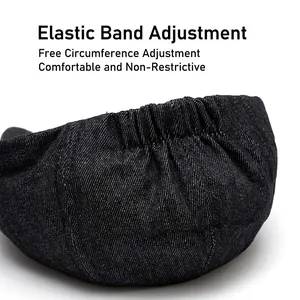 Denim newsboy cap with adjustable elastic band for comfortable custom fitting