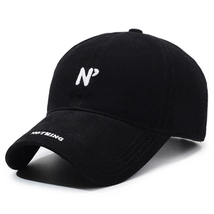 Classic black cotton baseball cap with white NP embroidery and side lettering detail