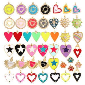 Colorful enamel heart and star charms with sparkling zircon inlay for jewelry making