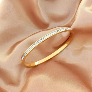 Luxury 316L Stainless Steel Full Zirconia Bangle Bracelet For Women Pave Setting Rhinestone Bangle Gold Rose Gold Silver Bangle Jewelry