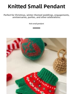 Macro shot of knitted Christmas ornaments with snowflake patterns and yarn texture