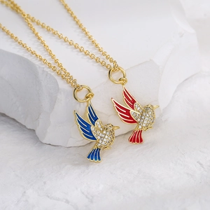 Bird Pendant Necklace Copper Gold Plated With Zircon And Enamel Delicate Animal Jewelry For Women