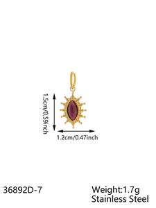 Detailed size chart of vintage starburst pendant with oval red stone and dimensions