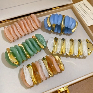 Elegant acrylic marble bracelets with gold metal accents in five soft pastel colors