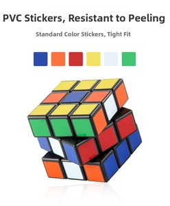 Close-up of 3x3 educational magic cube with smooth PVC stickers on black ABS frame