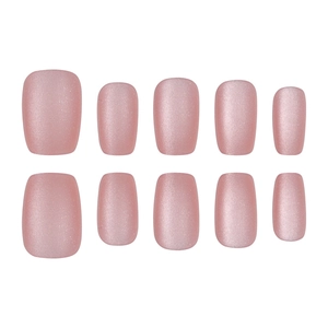 30pcs bean paste pink cat eye press-on nails with fine glitter and matte finish
