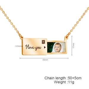 Customizable gold stainless steel sliding envelope necklace with I love you engraving