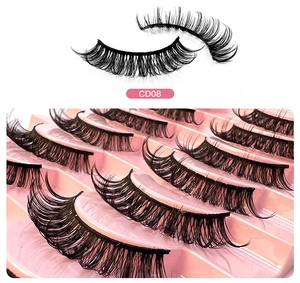 Detailed macro view of CD08 Russian D curl lashes with dense multilayered cross fibers