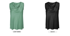 Détail de débardeurs vert clair et noir présentant un tissu avec texture unique