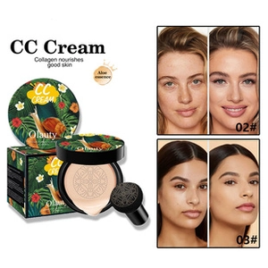Detail of CC cream with snail essence and aloe, showing 02 and 03 shades before and after