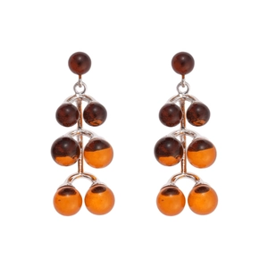 Vintage resin geometric round drop earrings with silver pins and amber gradient beads