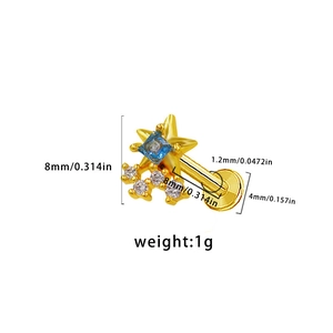 Detailed size specifications for gold star labret with blue gemstone and screw back
