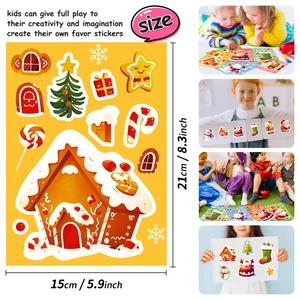 6-pack Christmas DIY stickers featuring gingerbread houses and trees for kids 15x21cm