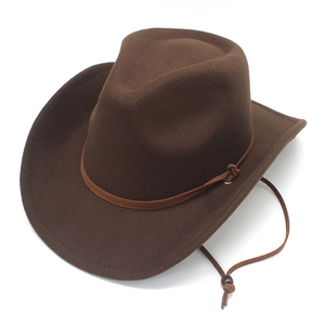 Western Cowboy Hat Polyester Felt Wide Brim With Adjustable Chin Strap Vintage Outdoor Style For Men Women