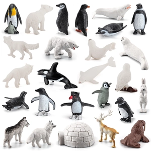 22-piece polar animal figurines set including penguins and bears on white background