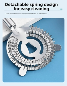 Detail of silver stainless steel Hawthorne strainer with spring for cocktails