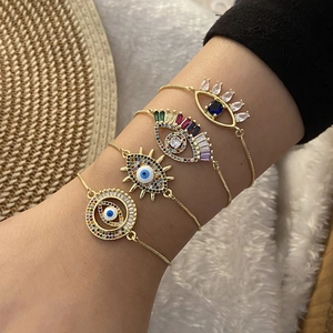 Evil Eye Adjustable Bracelet Copper Multi Color Zircon Micro Pave Gold Plated Fashion Jewelry Women Gift
