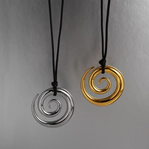 Vintage Stainless Steel 18K Gold Plated Swirl Pendant Necklace Adjustable Black Wax Rope Spiral Design Jewelry For Women