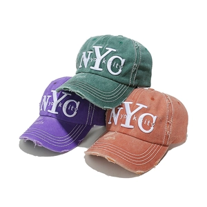 Vintage NYC embroidered baseball cap in green, violet and orange washed cotton