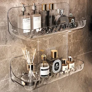 Étagère De Salle De Bain En Acrylique Support De Rangement Transparent Mural Pour Cosmétiques Produits De Toilette Sans Perçage