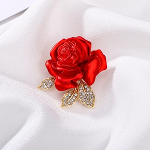Elegant Rose Flower Brooch For Women Alloy Rhinestone Enamel Floral Corset Pin Fashion Jewelry Accessories For Suit Sweater Gift