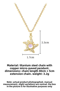 Detailed size and material diagram of the gold starfish necklace with aurora gemstone