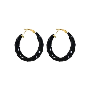 Polka dot fabric wrapped hoop earrings with silver pins and gold hardware for women