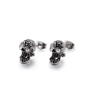 Skull Stud Earrings Vintage Titanium Steel Rhinestone Eyes Punk Gothic Rock Jewelry For Men Women