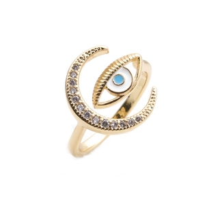 Evil Eye Moon Ring Copper Micro Inlaid Zircon Drip Oil Fashion Bohemian Open Adjustable Finger Jewelry For Women