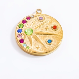 18k gold plated evil eye sunburst pendant necklace charm with colorful zircon stones