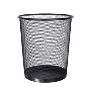 Classic round black metal mesh waste basket for office or kitchen organization