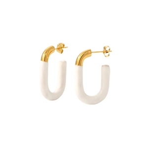Minimalist U-shaped hoop earrings in 18K gold plated stainless steel and white enamel finish