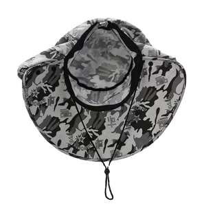 Outdoor camouflage sun hat with wide brim and neck flap for fishing and hiking