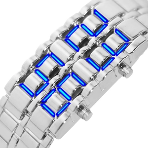 Lava style stainless steel watch with blue LED digital display showing time 07:33