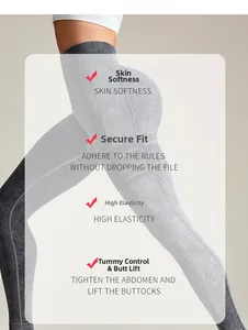 Détail de leggings de yoga sans couture taille haute gris marbré avec effet push-up