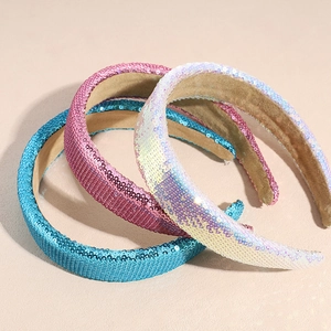 Glittering crystal wide headbands in blue, pink and iridescent white sequins