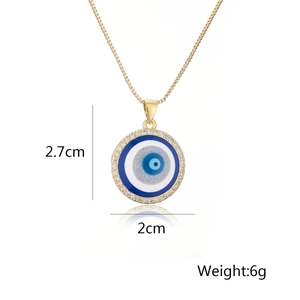 Detailed size specifications for the gold-plated zircon evil eye pendant necklace