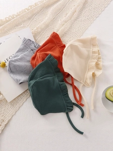 Cappelli da sole per neonati in cotone a coste con volant e lacci in quattro colori
