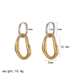 Detailed dimensions of two-tone stainless steel hoop earrings with size annotations